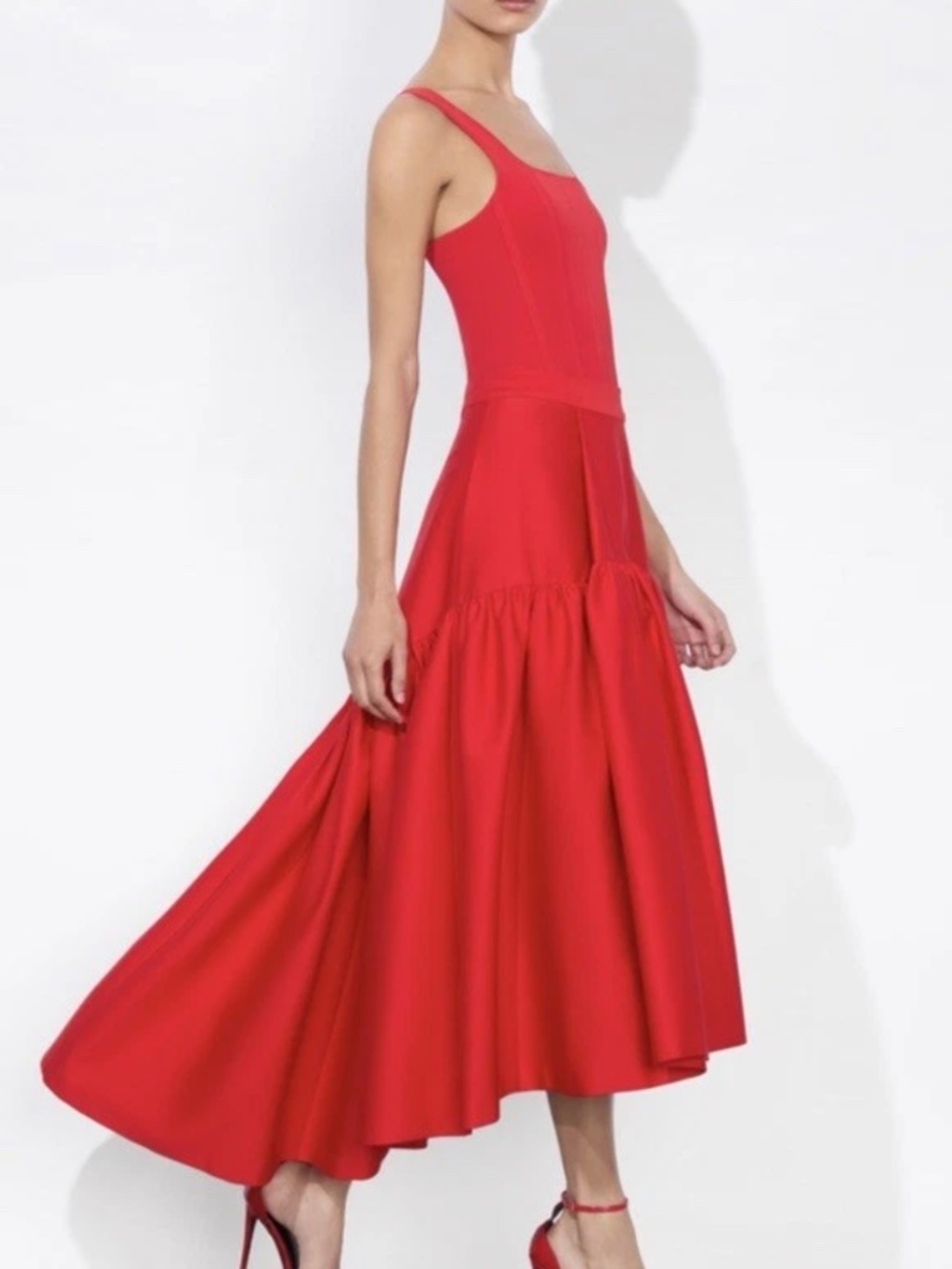 Alice and Olivia DIANA STRUCTURED Hi Low MIDI DRESS In Bright Ruby Size 8 NWT